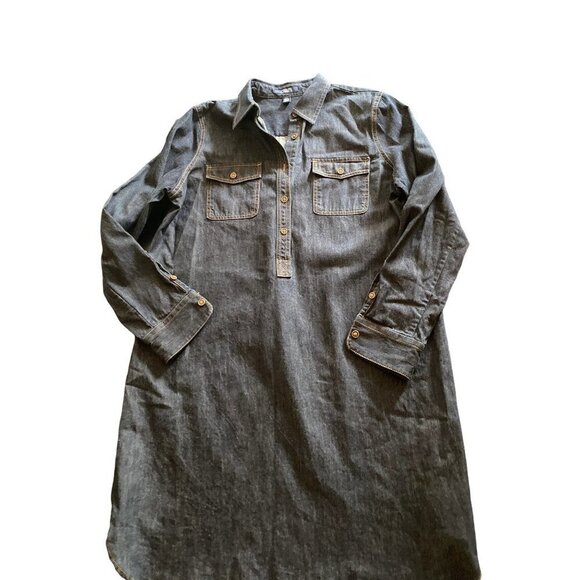 Chaps Denim Long Sleeve Collared Shirt Dress Size Large Chest Pockets - Picture 1 of 6